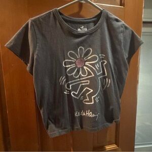 Hollister Black  Graphic Tee with Dancing Flower